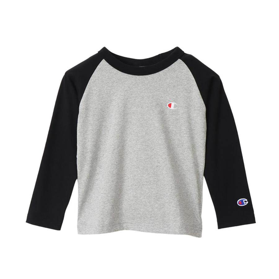 Champion RAGLAN LONG T OグレーXブラック 140 CK-Y403 071 チャンピオン KIDS BASIC ウェア ...