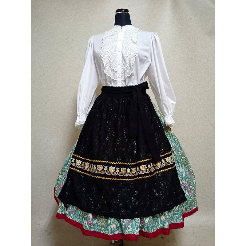 フォークダンス レースエプロン ゴールの花 丈詰め可能 : フォーク