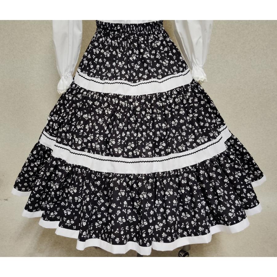 フォークダンス スカート3段モノトーン黒 : フォークダンス 彩