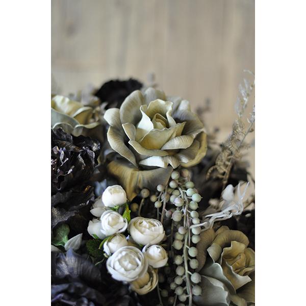 白黒グレー、モノトーンのアーティフィシャルフラワーアレンジメント