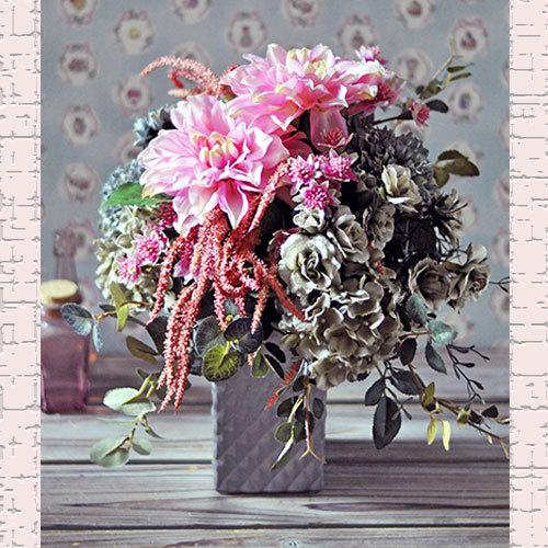 アーティフィシャルフラワーアレンジメント「La mode」ピンク　グレー　シック　造花