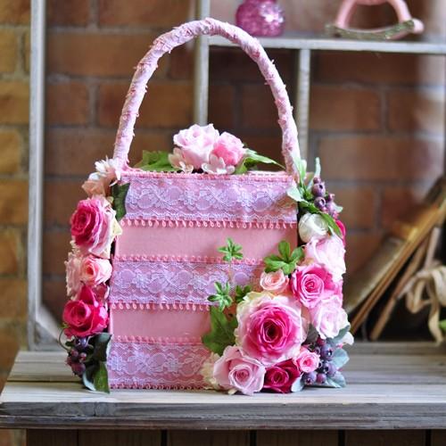 バッグブーケ バッグ型アレンジ プリザーブドフラワー「Pink sachet