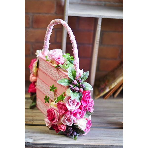 バッグブーケ バッグ型アレンジ プリザーブドフラワー「Pink sachet 