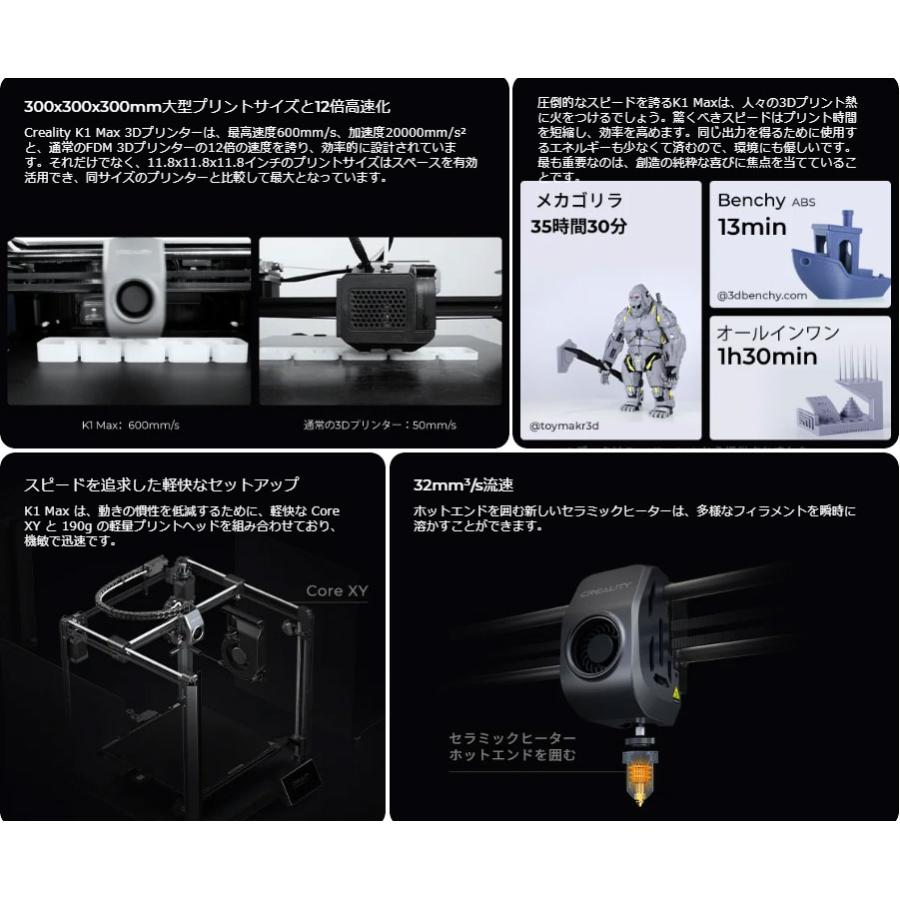 Creality K1 MAX 3Dプリンター 600mm/s高速 20000mm/s加速度 AI