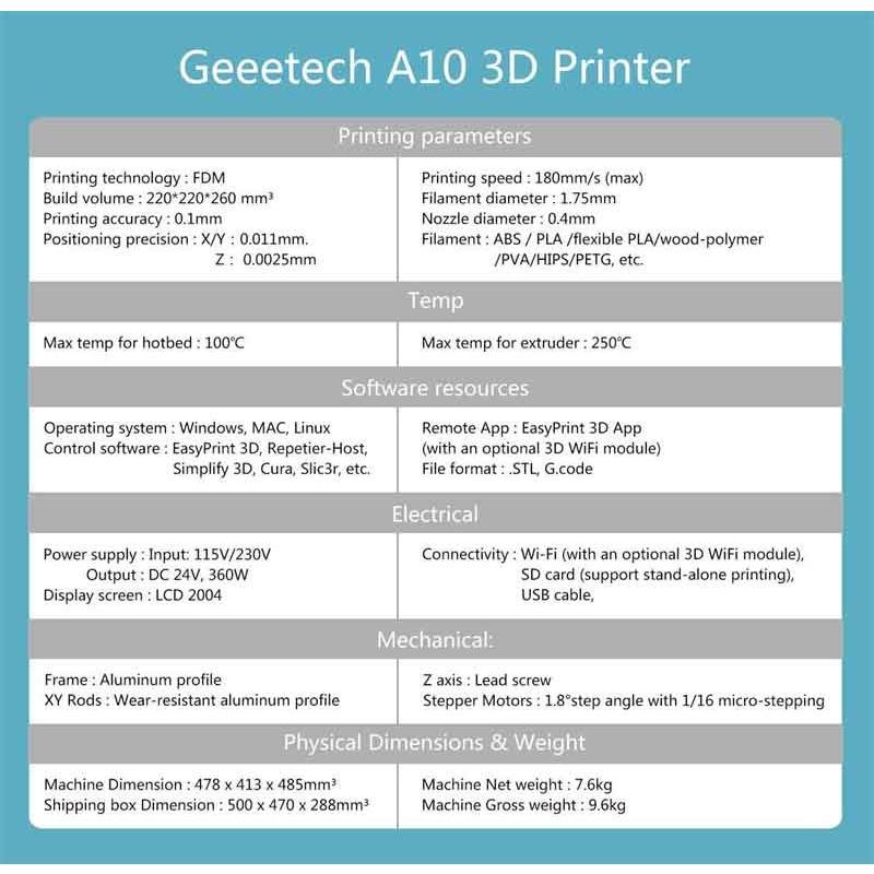 GEEETECH A10 3Dプリンター 一部組立済みDIYキット 220×220×260mm大容量ビルドエリア 3.2インチフルカラータッチスクリーン 停電時復帰機能 |  | 05