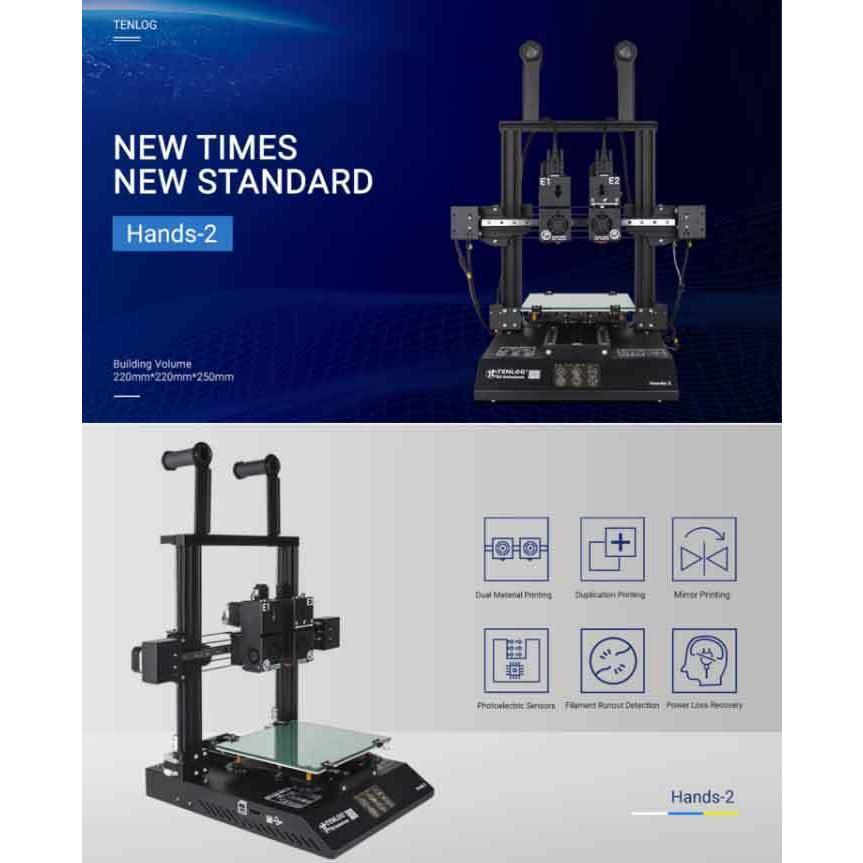 TENLOG Hands2Pro　3Dプリンターキット235 235 250mm印刷サイズ、デュアルエクストルーダー デュアルモーター 3.5インチカラースクリーン TMC2209