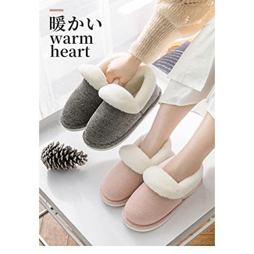 Vilau ルームシューズ 秋冬用 スリッパ 室内履き 暖かい 滑らない 室内 もこもこ ふわふわ 粉色 38 39 ギフト