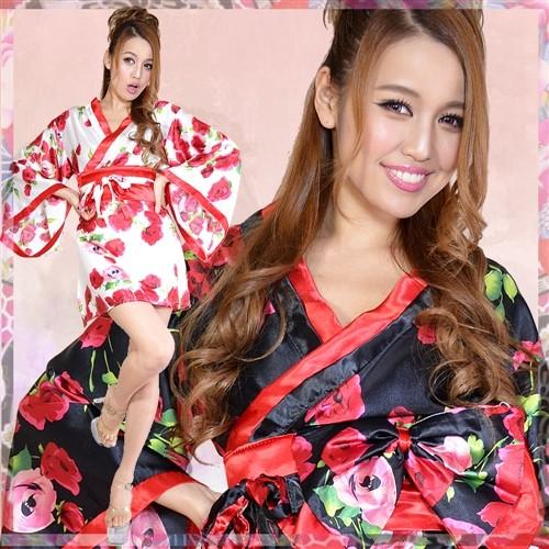 cwa11 0019☆帯付き花魁シリーズバラ花柄サテンミニドレス☆キャバ