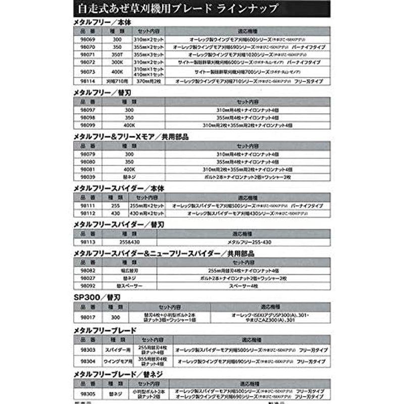 替刃セット　メタルフリー　400K　701D　2組　カルステージ700シリーズ用　クボタ　GC701　98073　用　702D　702　アW