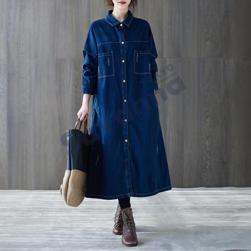 デニムワンピース シャツワンピース ジーンズ ロング丈 ワンピース レディース デニムシャツ 秋 ジーンズ レディース 前開き お出かけ ロングデニム Yxl2125 Savanna Tokyo 通販 Yahoo ショッピング