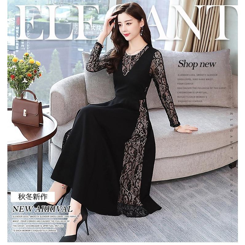 ワンピース レディース 40代 ワンピース 秋 きれいめ マキシ丈ワンピースドレス上品 長袖 レースワンピース 黒 着痩せ 結婚式ドレス お出かけ 大人 オシャレ Y アユストア 通販 Yahoo ショッピング