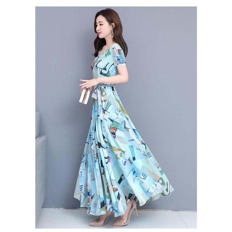 ワンピース ロング シフォンワンピース 花柄 レディース マキシワンピース ボヘミアン 花柄ワンピース Aライン リゾートワンピ 上品 結婚式ワンピース Y4240 アユストア 通販 Yahoo ショッピング