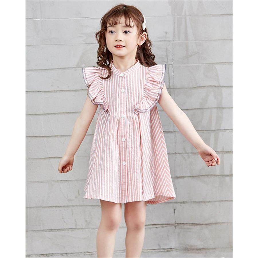 子供服 ワンピース 韓国子供服 女の子 ワンピース 膝丈 キッズ ノースリーブ ドレス ストライプ 可愛い 夏服 通学着 通園着 Y アユストア 通販 Yahoo ショッピング