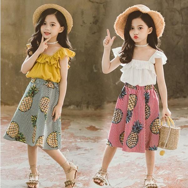 子供服 セットアップ キッズ 韓国子供服 女の子 上下セット 2点セット トップス ノースリーブ シャツ スカート 春夏 通学着 通園着 Y アユストア 通販 Yahoo ショッピング