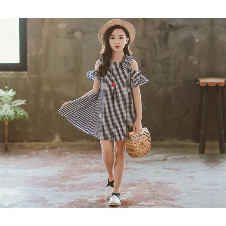 子供服 ワンピース 韓国子供服 女の子 ワンピース 膝丈 肩出しワンピース チェック柄 ベビー ワンピース ドレス キッズ 可愛い 夏服 通学着 通園着 Y アユストア 通販 Yahoo ショッピング