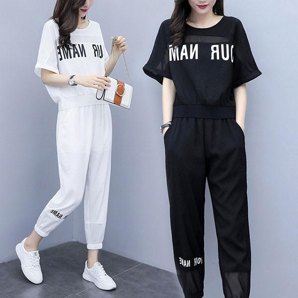ジャージ セットアップ レディース 夏 40代 きれいめ 上下セット Tシャツ ずっと気になってた 九分丈パンツ カジュアル 着痩せ 部屋着 お洒落 韓国風 半袖 運動服