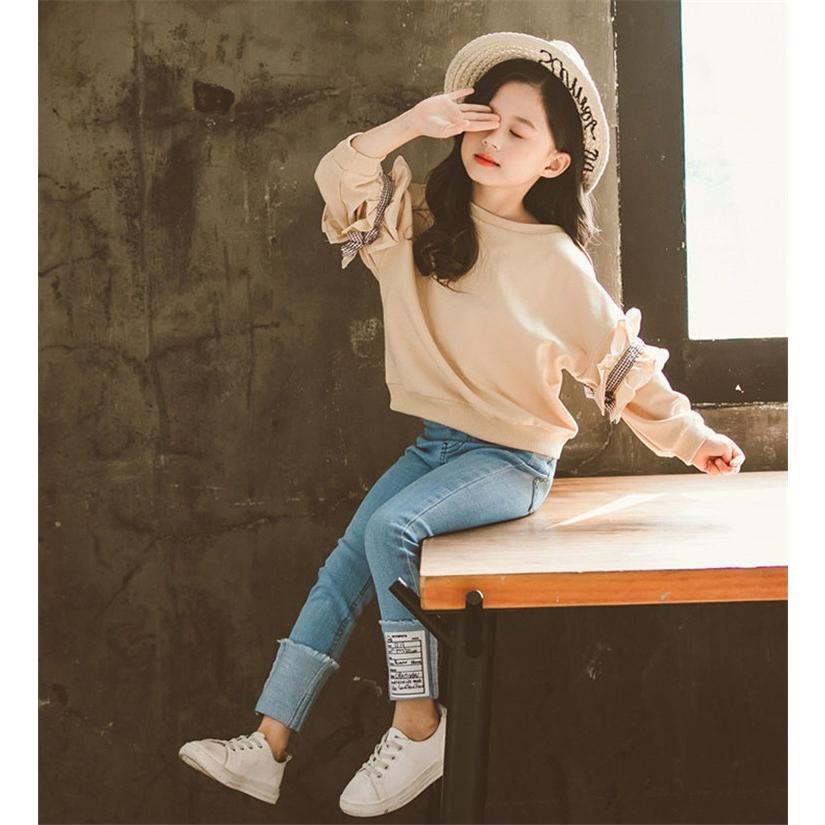 子供服 セットアップ 女の子 長袖 春秋 秋着 上下セット 韓国子供服 キッズ ジュニア Tシャツ デニムパンツ 長ズボン 可愛い おしゃれ 小学生 通学着 新品 Y アユストア 通販 Yahoo ショッピング