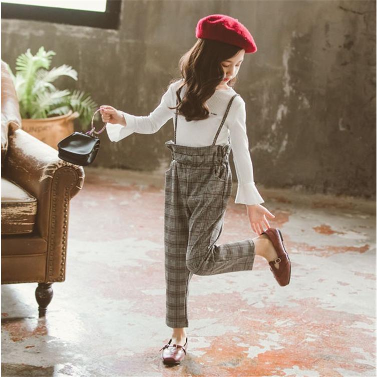 子供服 セットアップ キッズ おしゃれ 女の子 長袖 春秋 秋着 上下セット 韓国子供服 ジュニア ニットセーター 長ズボン サロペット チェック柄 可愛い 通学着 Y アユストア 通販 Yahoo ショッピング