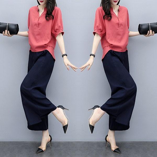 別倉庫からの配送 セットアップ レディース カジュアル 夏 40代 きれいめ 大きいサイズ ブラウス 半袖 綿麻 ガウチョパンツ フォーマル 通勤 Ol オシャレ 大人 上品 着痩せ 新品 Luckyoldcar Com