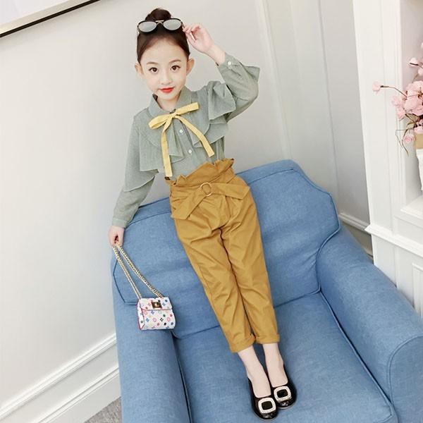 子供服 セットアップ キッズ おしゃれ 女子 長袖 春秋 上下セット 2点セット 韓国子供服 ジュニア シャツ ブラウス リボン 無地 長ズボン 可愛い 通学着 新品 Y アユストア 通販 Yahoo ショッピング
