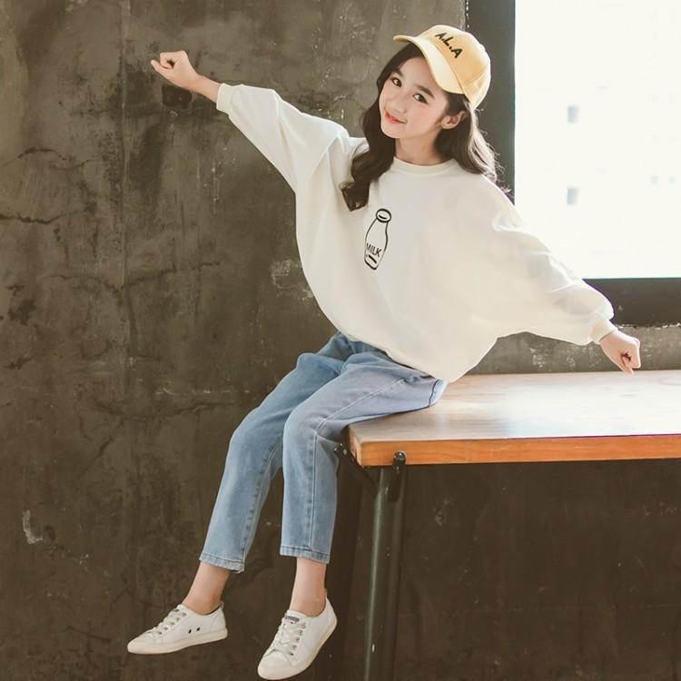 子供服 セットアップ キッズ 女の子 長袖 春秋 上下セット 韓国子供服 ジュニア Tシャツ 丸首 長ズボン デニムパンツ カジュアル 可愛い おしゃれ 小学生 通学着 Y アユストア 通販 Yahoo ショッピング
