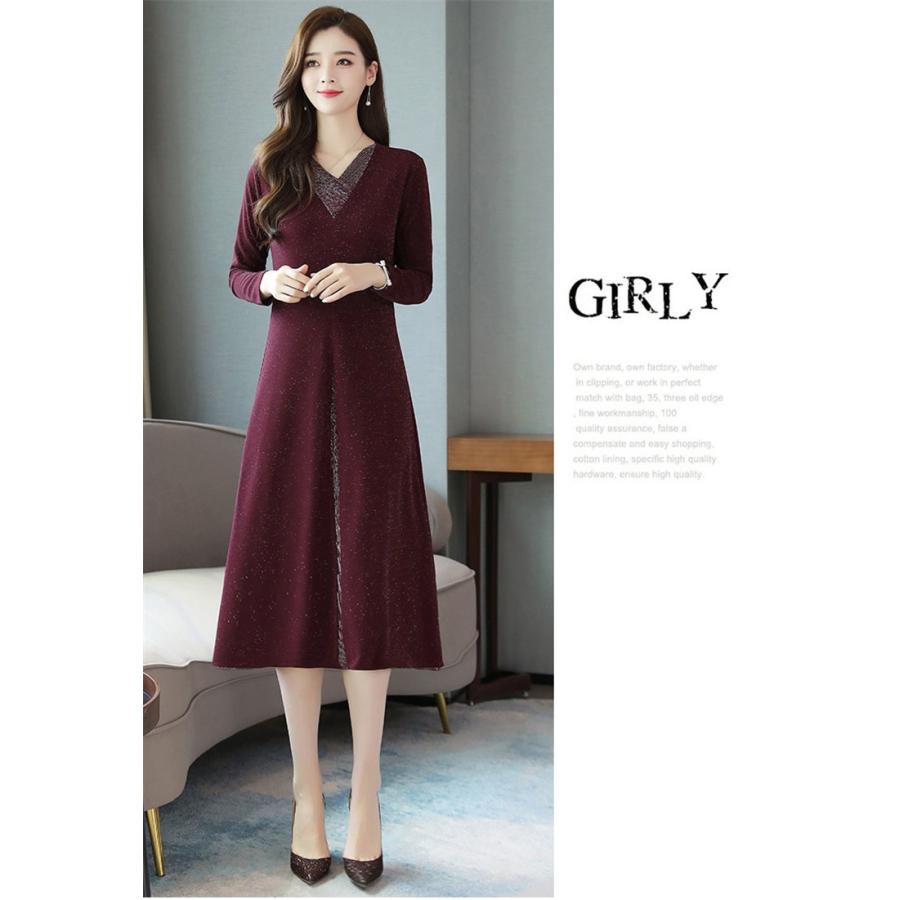 ワンピース レディース 40代 きれいめ 長袖 上品 秋冬 秋服 膝丈ワンピース Vネック 無地 大きいサイズ パーティードレス 韓国風 おしゃれ 通勤 着痩せ Ol 新品 Y アユストア 通販 Yahoo ショッピング