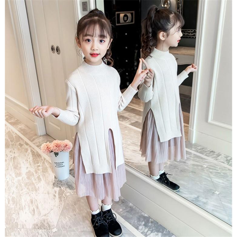 子供服 ワンピース キッズ 女の子 長袖 おしゃれ 秋冬 韓国子供服 ジュニア 2点セット ニットワンピース セーター 子供ドレス Dress カジュアル 可愛い 通学着 Y アユストア 通販 Yahoo ショッピング