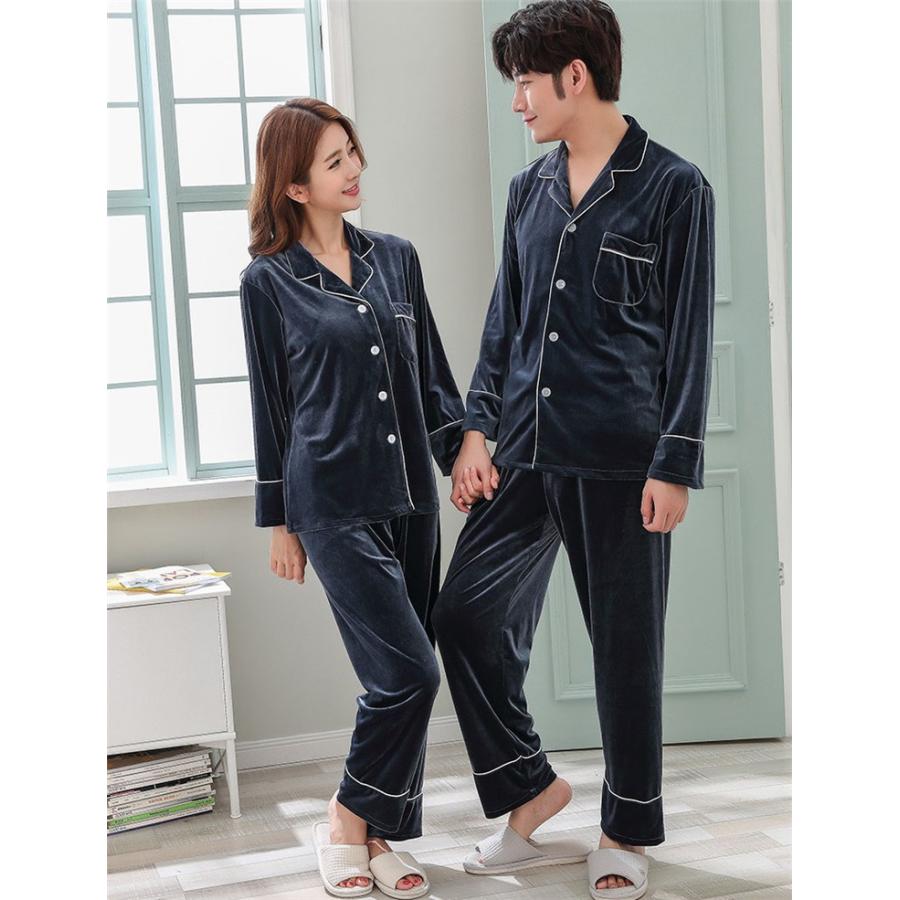 ペアパジャマ カップル 冬 長袖パジャマ 前開き ルームウェア レディース メンズ 恋人 お揃い 上下セット ペアルック 長ズボン 部屋着 大きいサイズ 寝間着 新品 Y アユストア 通販 Yahoo ショッピング