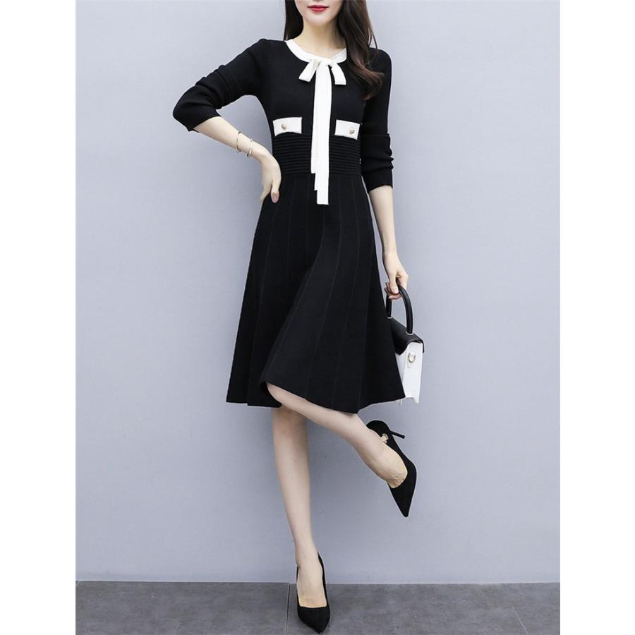 ワンピース レディース 40代 秋冬 長袖 きれいめ 上品 ニットワンピース 膝丈ワンピース Aライン 大きいサイズ パーティードレス 韓国風 おしゃれ 通勤 着痩せ Y アユストア 通販 Yahoo ショッピング