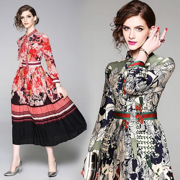 パーティードレス 結婚式 40代 代 ロング丈 袖あり 長袖 韓国風 大きいサイズ フォーマルドレス 花柄ワンピース お呼ばれ 二次会 披露宴 謝恩会 上品 着痩せ 贅沢屋の