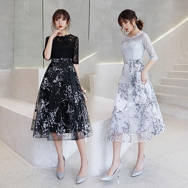 パーティードレス 結婚式 40代 代 ロング 袖あり 五分袖 韓国風 大きいサイズ フォーマルドレス レースワンピース お呼ばれ 二次会 披露宴 謝恩会 上品 着痩せ 人気商品