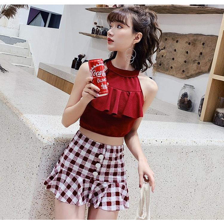水着 レディース ビキニ 体型カバー 2点セット セバレート タンキニ スカート チェック柄 ハイウエスト ママ水着 大きいサイズ 可愛い ビーチ 温泉 海水浴 新品 Y アユストア 通販 Yahoo ショッピング