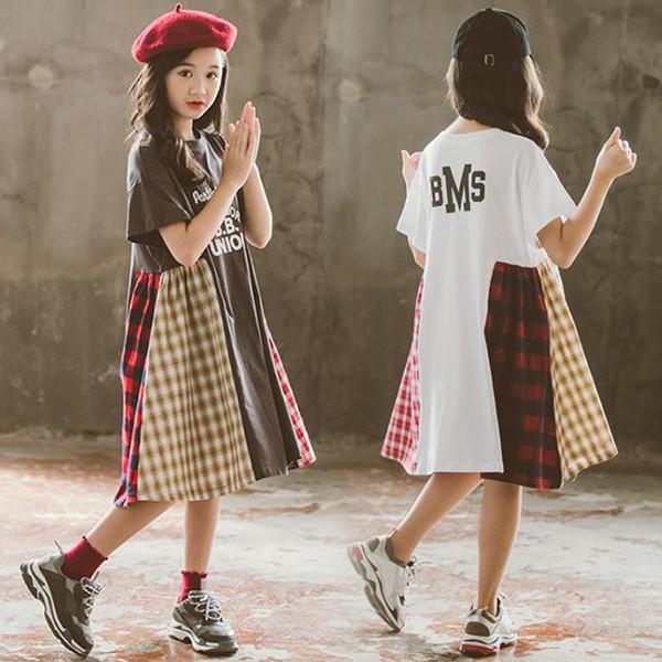 子供服 ワンピース 半袖 春夏 女の子 キッズワンピース ロングワンピース チェック柄 チュニック 子供ドレス ジュニア おしゃれ 可愛い 薄手 新品 150cm 160cm