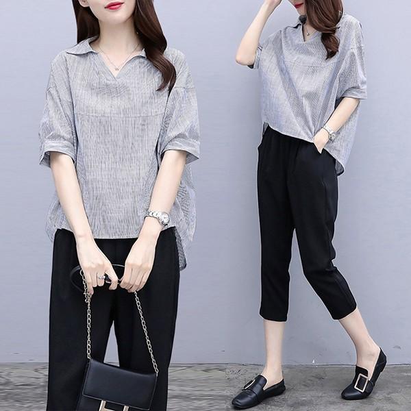 大きいサイズ レディース 春夏 トップス パンツ セットアップ 半袖