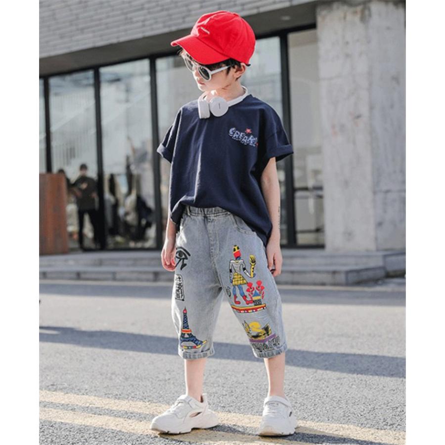 キッズ 子供服 2点セット 2色100 160 Ksfa032 Tシャツ ゆったり ジュニア セットアップ パンツ 上下セット 半袖 可愛い 夏 男の子 薄手 人気ブランドの セットアップ