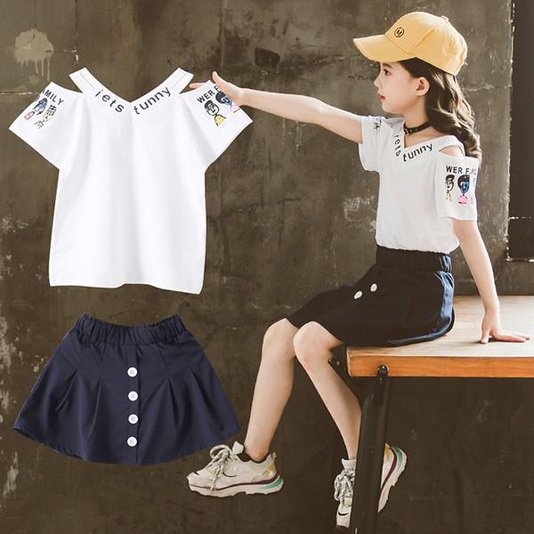 子供服 セットアップ キッズ 女の子 夏 2点セット 上下セット Tシャツ 半袖 肩出し スカート スポーツウェア ジュニア おしゃれ 可愛い カジュアル 小学生 新品 Y アユストア 通販 Yahoo ショッピング