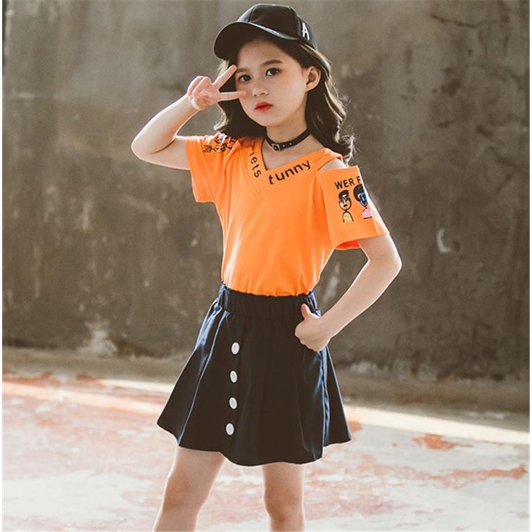 子供服 セットアップ キッズ 女の子 夏 2点セット 上下セット Tシャツ 半袖 肩出し スカート スポーツウェア ジュニア おしゃれ 可愛い カジュアル 小学生 新品 Y アユストア 通販 Yahoo ショッピング