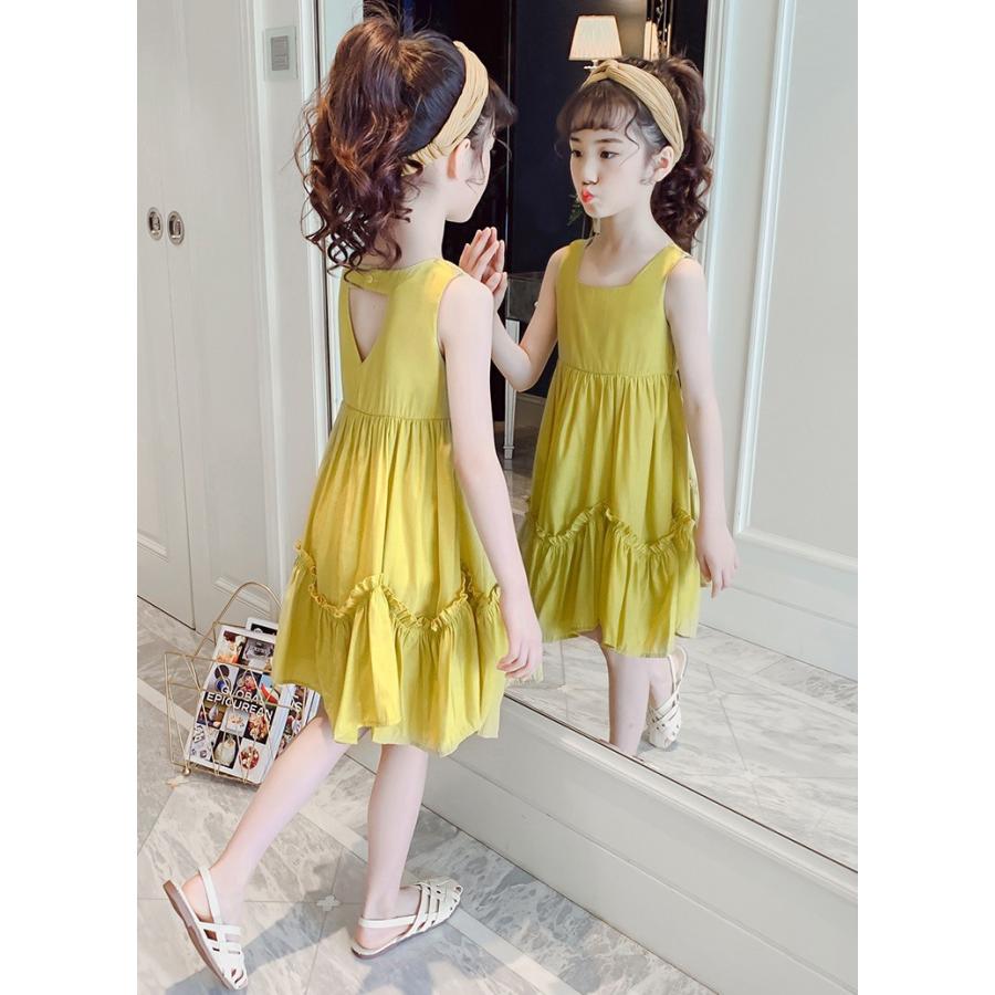 市場 ワンピース フレアワンピース ノースリーブ キッズ 無地 夏服 子供服 女の子 ワンピ 子ども 白ワンピース 袖フリル かわいい