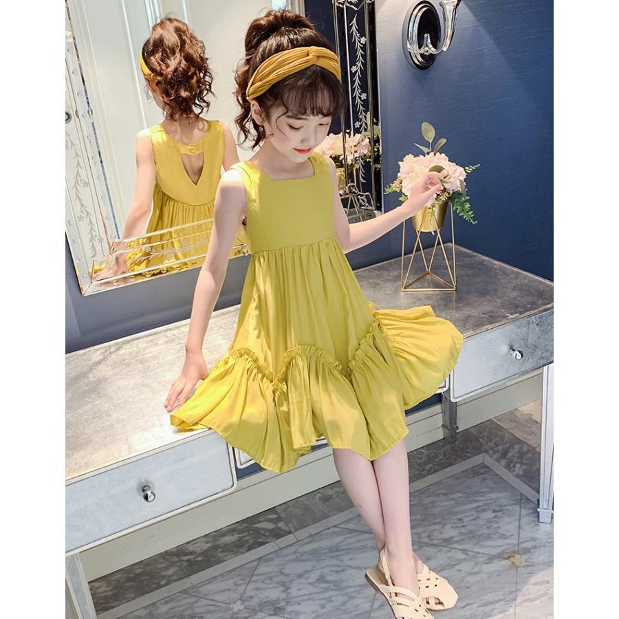 市場 ワンピース フレアワンピース ノースリーブ キッズ 無地 夏服 子供服 女の子 ワンピ 子ども 白ワンピース 袖フリル かわいい