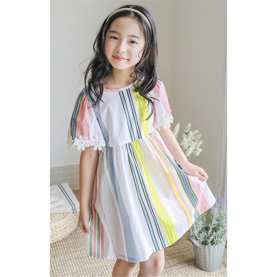 公式 夏ワンピ 女の子 かわいい ストライプ 半袖 子供服 韓国風 サマーワンピース 夏 ギフト お姫様 おしゃれ キッズ 誕生日 日常 ひざ下丈 早割クーポン Www Iacymperu Org
