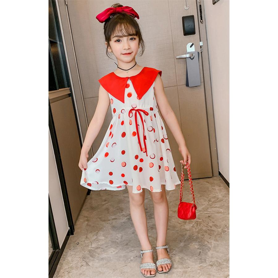 ワンピース キッズ 子供服 女の子 夏 キッズワンピース ノースリーブ 折り襟 ドット柄 チュニック 子供ドレス お姫様 おしゃれ カジュアル 可愛い 小学生 新品 Y アユストア 通販 Yahoo ショッピング
