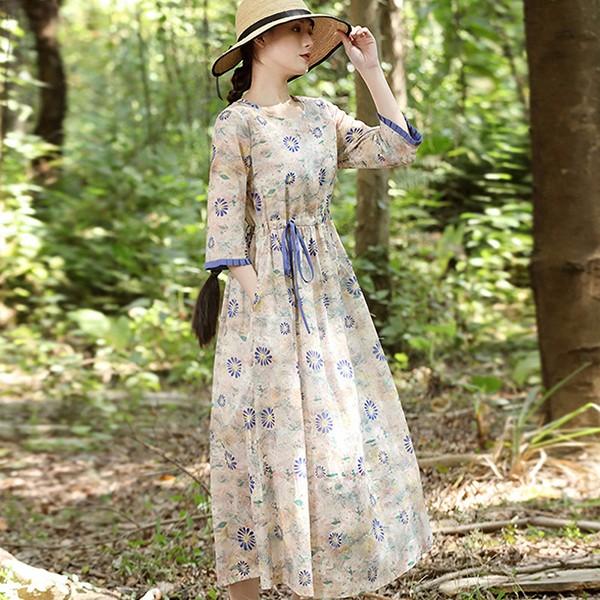 ワンピース レディース 40代 代 夏 五分袖 きれいめ 上品 ロングワンピース 花柄 綿麻 薄手 大きいサイズ パーティードレス おしゃれ 韓国風 着痩せ 通勤 新品 Y アユストア 通販 Yahoo ショッピング