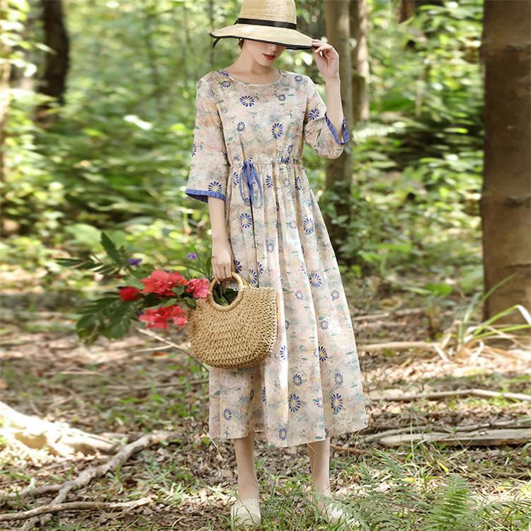 ワンピース レディース 40代 代 夏 五分袖 きれいめ 上品 ロングワンピース 花柄 綿麻 薄手 大きいサイズ パーティードレス おしゃれ 韓国風 着痩せ 通勤 新品 Y アユストア 通販 Yahoo ショッピング