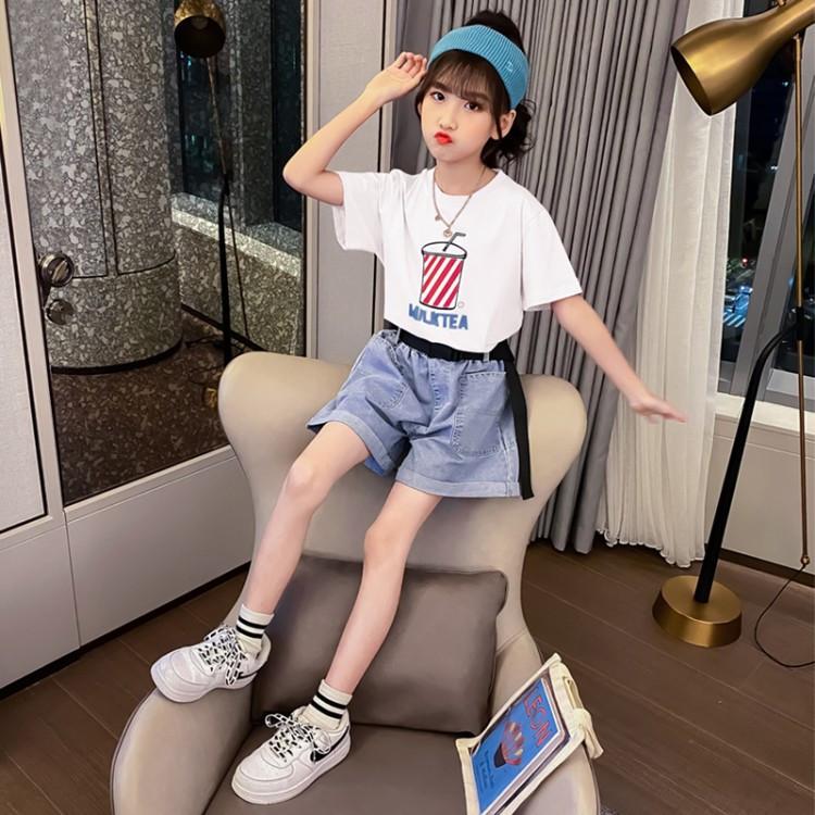 T シャツ ホワイト 女の子 チュニック ハーフパンツ 半袖 2点セット フリル袖 ハーフワイドパンツ キッズ ショートパンツ 無地