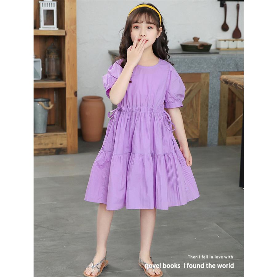 ワンピース キッズ 女児 夏 フリル プチプラワンピース 女の子 スリーブ ふわふわ ベビー ガールズ シフォン 無地