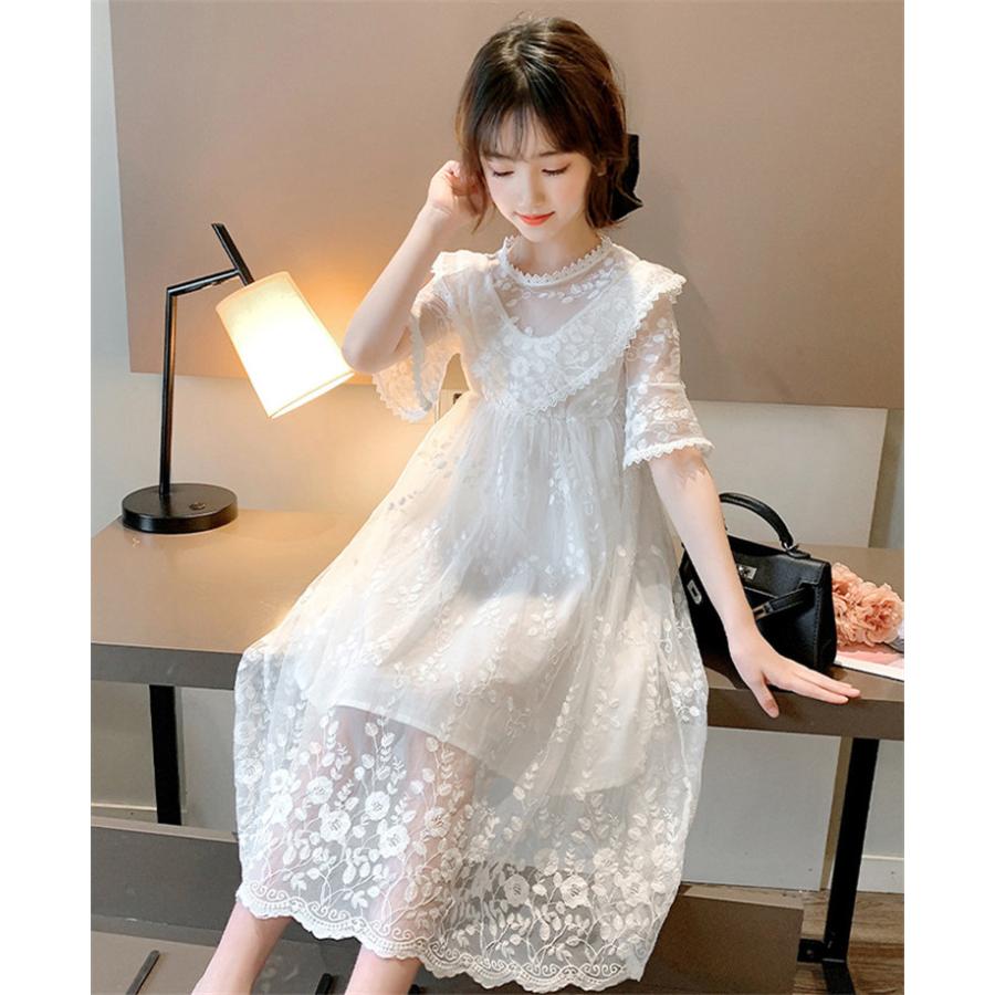 お求めやすく価格改定 夏 女の子 子供服 キッズ ワンピース キッズワンピース 可 おしゃれ お姫様 子ども ジュニア 子供ドレス ロング丈 半袖 レースワンピース ドレス Baudiersflooring Com