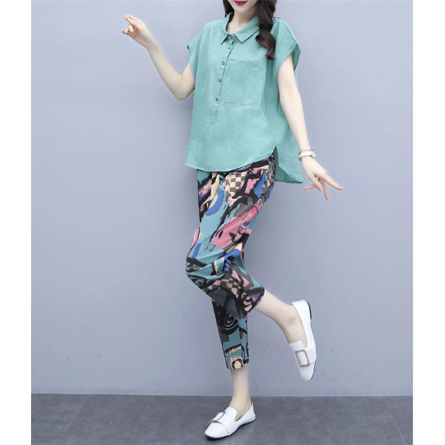 セットアップ レディース 夏 カジュアル 40代 代 おしゃれ 上下セット ブラウス シャツ 半袖 綿麻 九分丈パンツ 花柄 大きいサイズ 韓国風 着痩せ 通勤 新品 Y アユストア 通販 Yahoo ショッピング