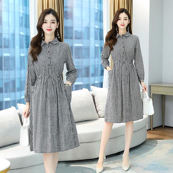 ワンピース レディース 40代 代 春秋 長袖 きれいめ 上品 マキシワンピース チェック柄 Aライン 大きいサイズ パーティードレス おしゃれ 韓国風 着痩せ 新品 Y アユストア 通販 Yahoo ショッピング