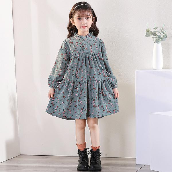 ワンピース キッズ 長袖ワンピース 子供服 女の子 秋 冬 花柄ワンピース フリル 子供ドレス ジュニア フレア おしゃれ 可愛い カジュアル 新品 90 100 110 1 販売実績no 1