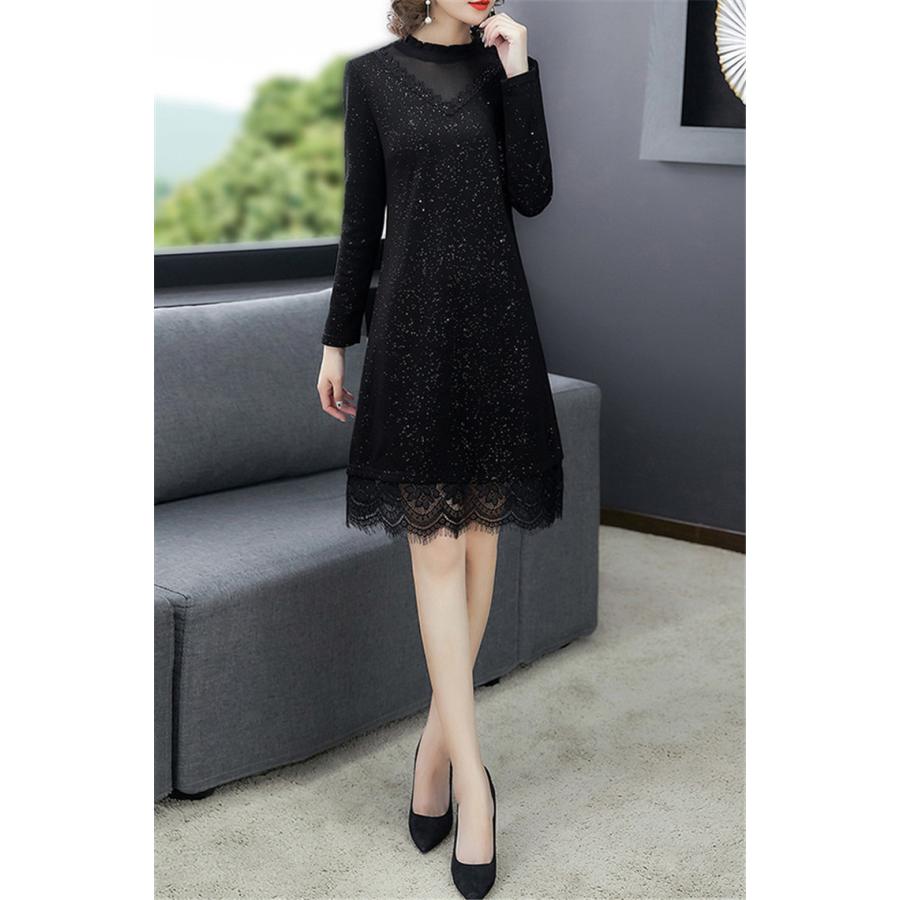 ワンピース レディース 冬 40代 裏起毛 きれいめ 長袖 レースワンピース ロング丈 上品 大きいサイズ パーティードレス おしゃれ 暖かい 韓国風 着痩せ Ol 新品 Y アユストア 通販 Yahoo ショッピング